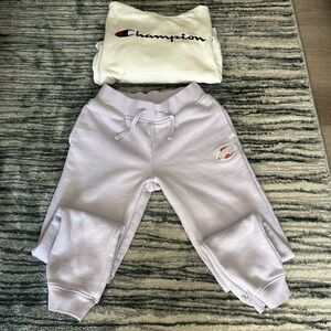 Champion Kids' Lavender Joggers w/ White Champion Hoodie